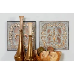 Metal Fleur De Lis Embossed Wall Decor Set Of 4 Brass - Olivia & May -Home Decoration GUEST fa1d2cfd 4049 4a25 bc3b 007d556453a4