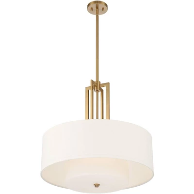 Possini Euro Design Sundry Warm Brass Pendant Chandelier 24" Wide Modern Double Drum Shades 4-Light Fixture For Dining Room House Foyer Kitchen Island 8 Possini Euro Design Sundry Warm Brass Pendant Chandelier 24" Wide Modern Double Drum Shades 4-Light Fixture For Dining Room House Foyer Kitchen Island - Image 6