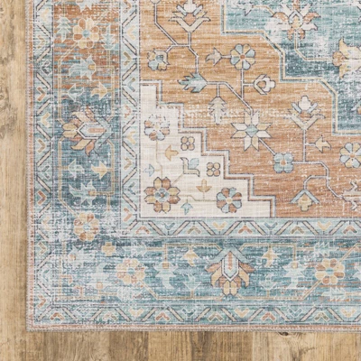 Marcel Bohemian Border Medallion Area Rug Orange/Blue - Captiv8e Designs 9 Marcel Bohemian Border Medallion Area Rug Orange/Blue - Captiv8e Designs - Image 7